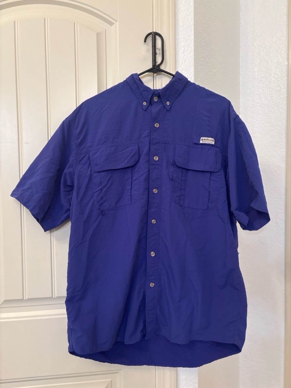 Magellan Outdoors Shirt Mens Large Blue Fishing Shirt Short Sleeve Vented Button